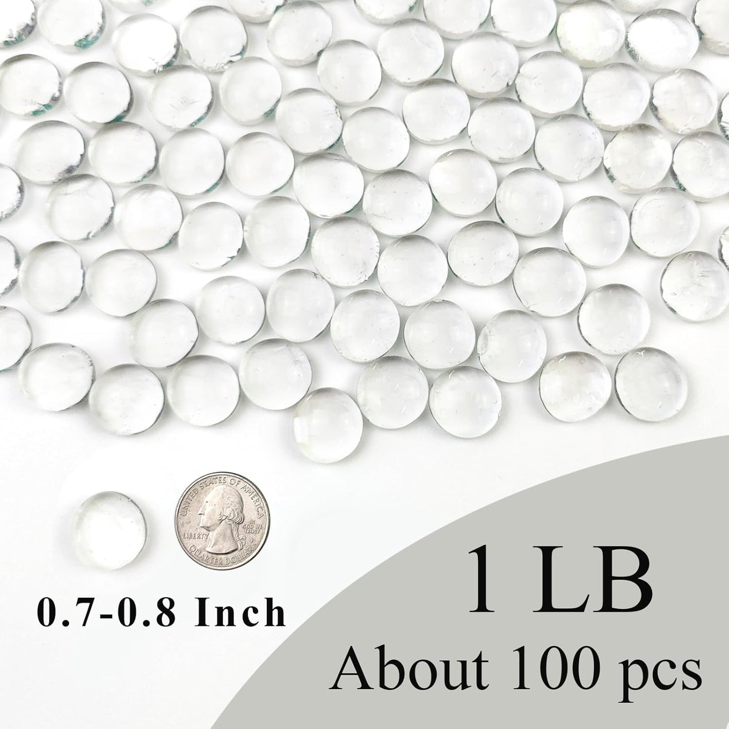 1 lb Clear Flat Glass Marbles – Approximately 100 Pieces